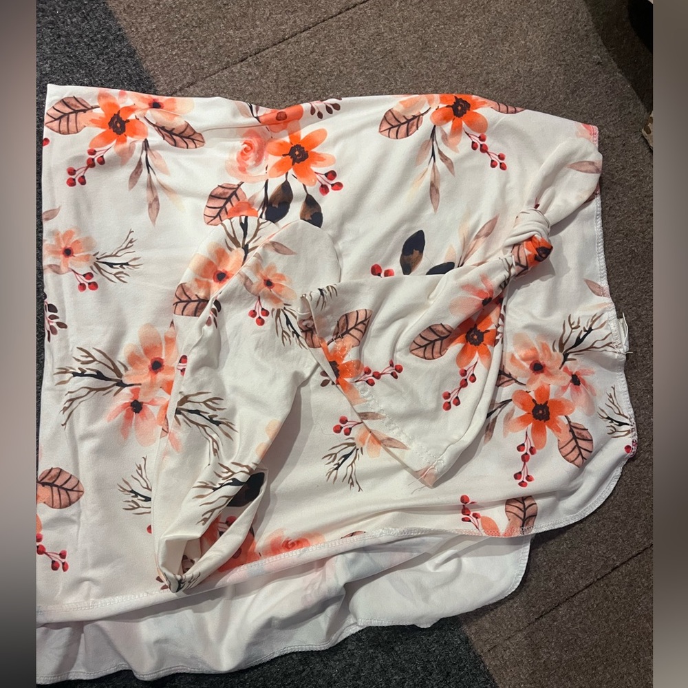 Floral Print Dress with Orange and Red Accents